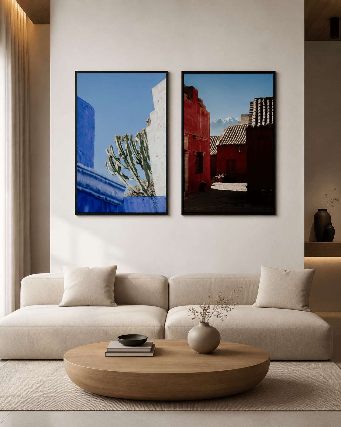 KIT 2 QUADROS DECORATIVOS - RUAS VERMELHAS E CACTO